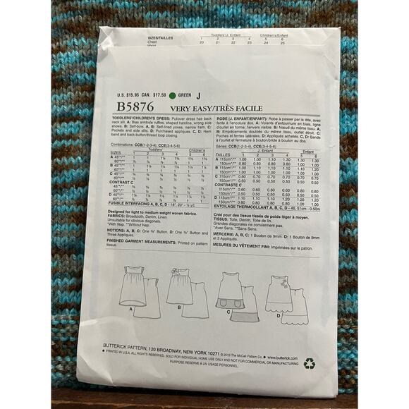 Butterick Sewing pattern 5876 toddler girls Aline dress size 1 2 3 4 - Picture 3 of 8